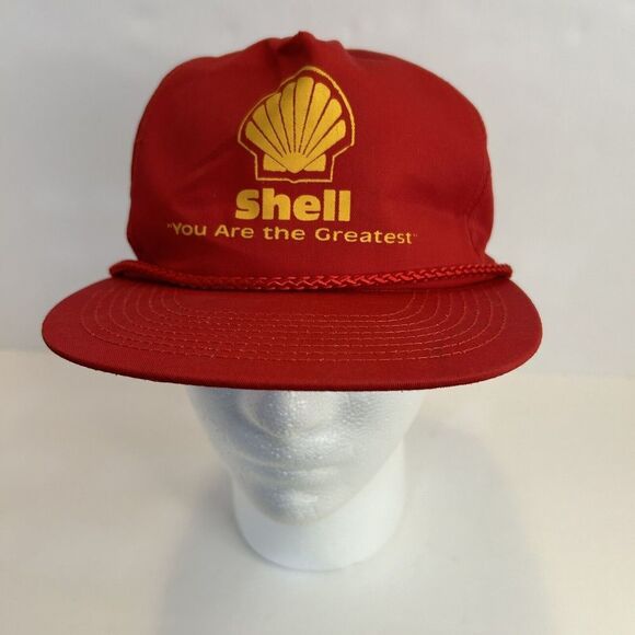 SHELL GASOLINE Red / Yellow Adjustable Strap Baseball Hat Cap Rope Style